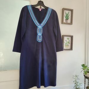 LILLY PULITZER Blue Cotton Stretch Dress Tunic 3/4 sleeve Large